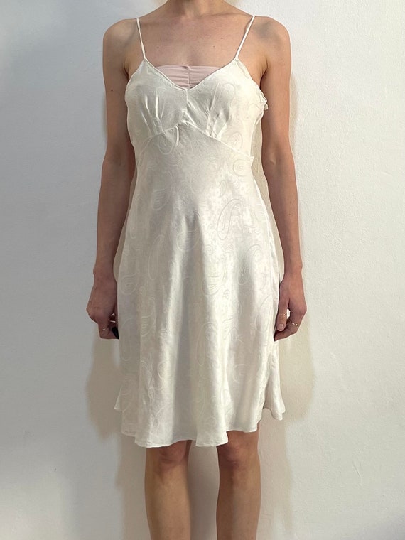 30s White Silk Bias Cut Minimalist Slip Dress Ent… - image 4