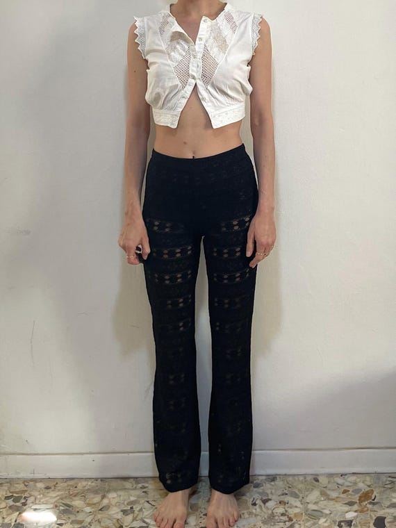 【ビンテージ】80s BAZaR de CHRISTIAN LACROIX 80s Christian Lacroix Bazar Black Lace Sheer Trousers Pants Flare