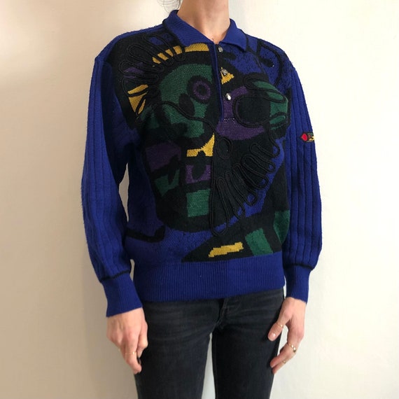 80s Hardy Amies Wild Style Wool Abstract Wool Polo Sweater Etsy Sweden