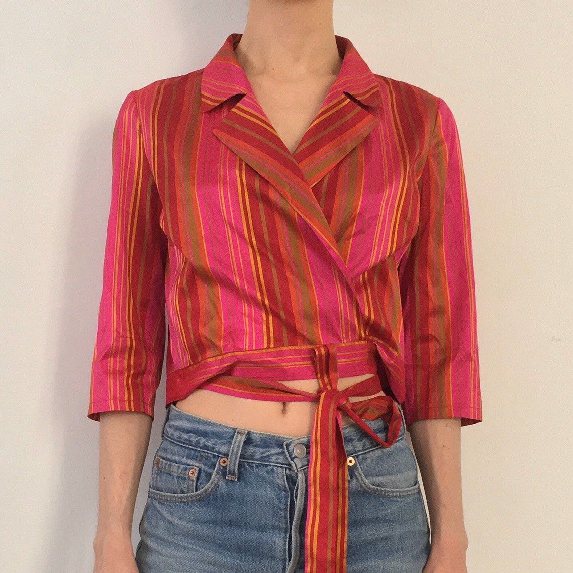 Silk taffeta wrap blouse in petrol main image 1
