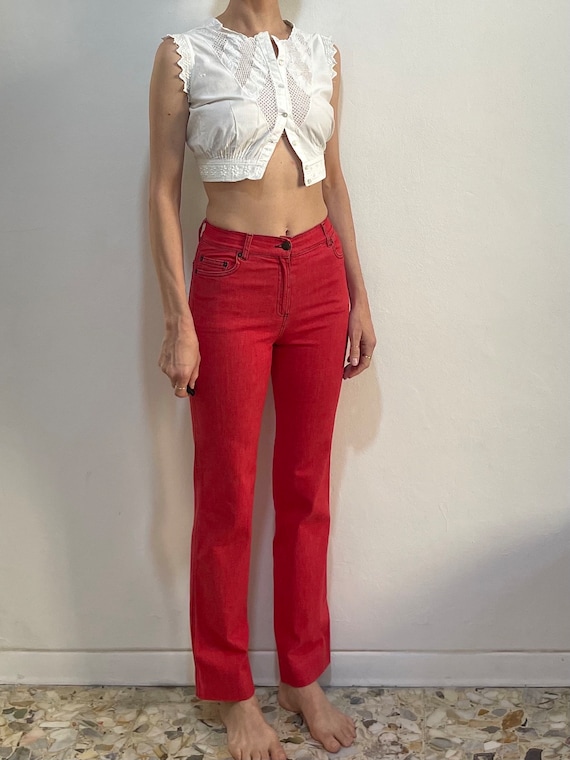 Y2K Plein Sud Red High Waisted Stretch Jeans Stra… - image 2