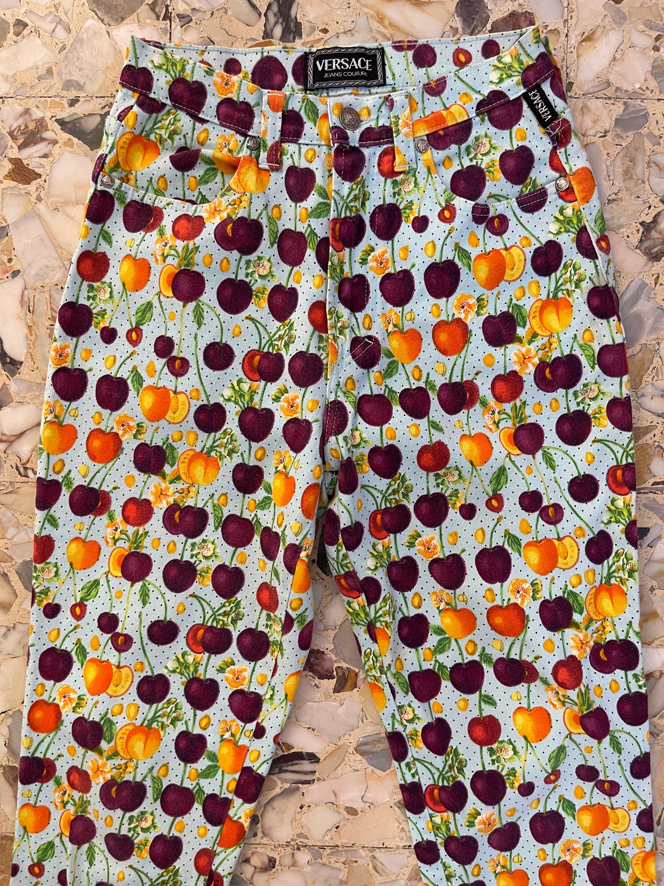 VERSACE ヴェルサーチ カラフルプリント パンツ ヴィンテージ 90's 90s Versace Jeans Couture Tutti Frutti Cherry Print Super