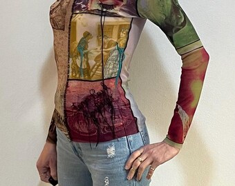 トップス 90's Jean Paul GAULTIER 90s Jean Paul Gaultier Embroidered Eye Applique Club Kid Sheer