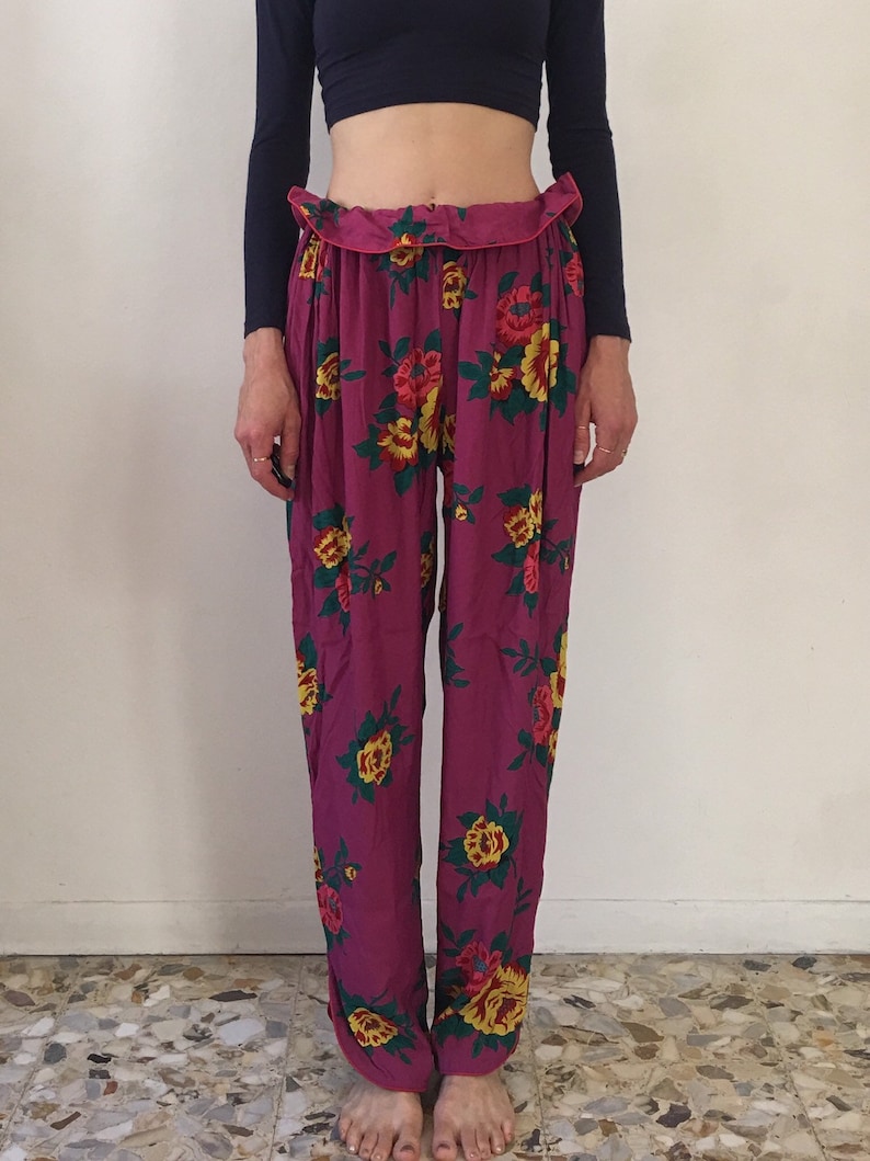 80s Kenzo Paris Floral Harem Pants Draw String Waist