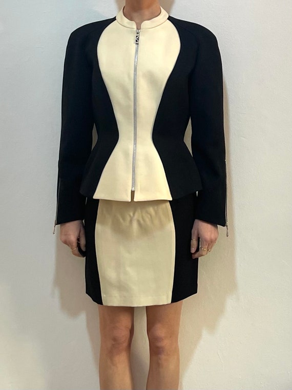 80s Thierry Mugler Wool Suit Set Avant Garde Wasp Waist Jacket