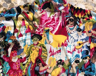 80s Kenzo Jungle Carnival Masquerade Print Cotton Jersey