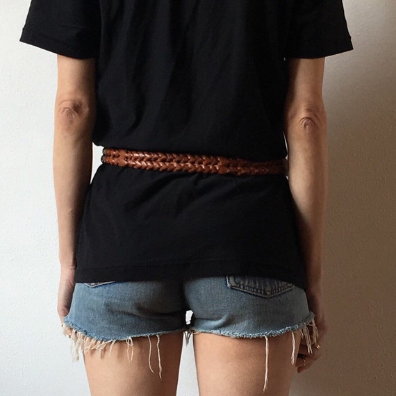 70s Boho Brown Leather Double Braided Woven Belt - Etsy display picture 2
