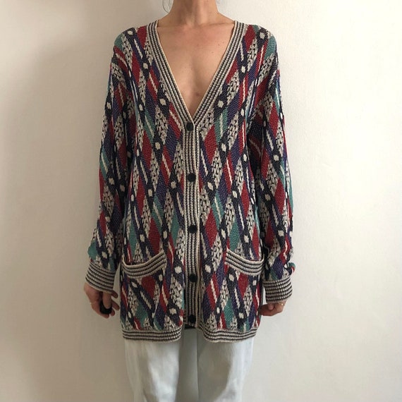 Missoni Sport, 80s Missoni Sport Cotton Cardigan Geometric Color Block