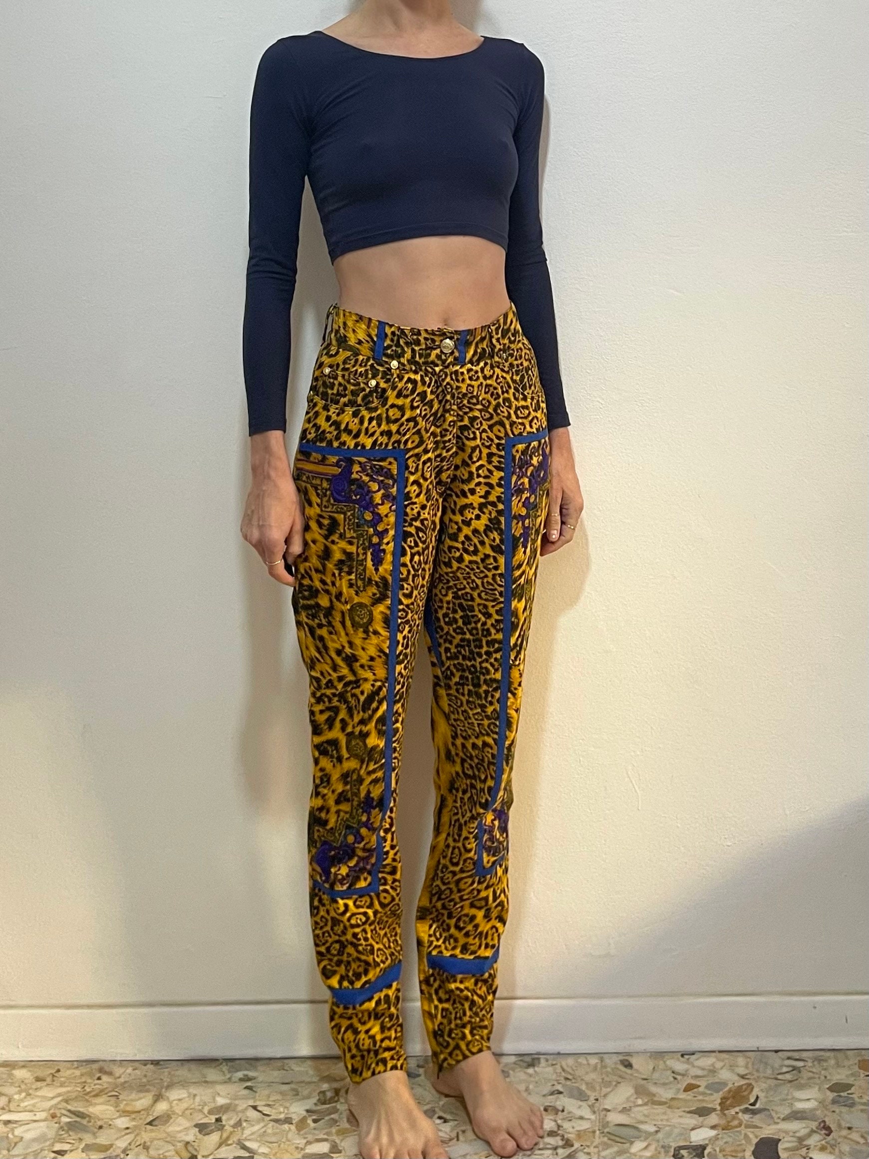 90s Versus Gianni Versace Leopard Print Baroque Jeans With