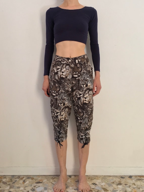 80s Kenzo Tiger Print Tropical Lace Up Johdpur Je