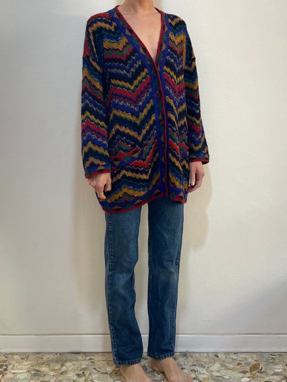 missoni カーディガン 90s Missoni Multi Color Zig Zag Amazing Wool Cardigan Bright