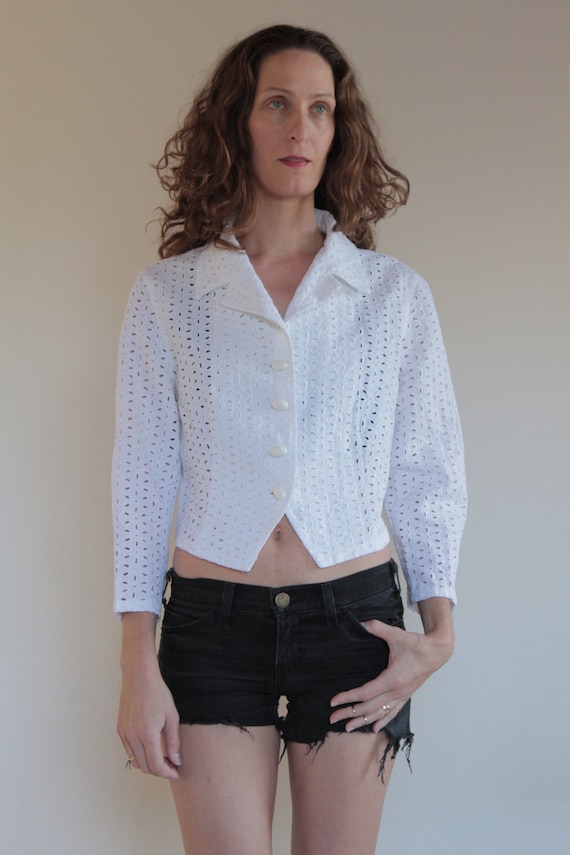 Byblos, 80s Byblos White Lace Cotton Short Summer Jacket