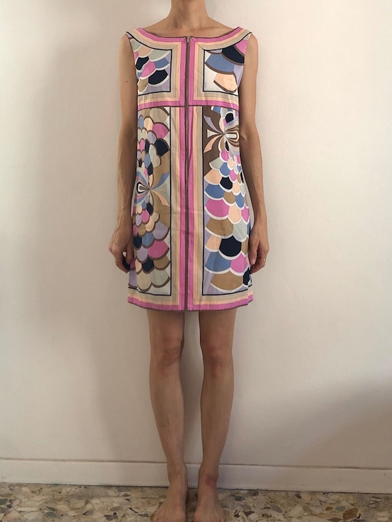 60s Emilio Pucci Cotton Psychedelic Shift Dress Pink Floral Pattern Mod Mini Dress Etsy