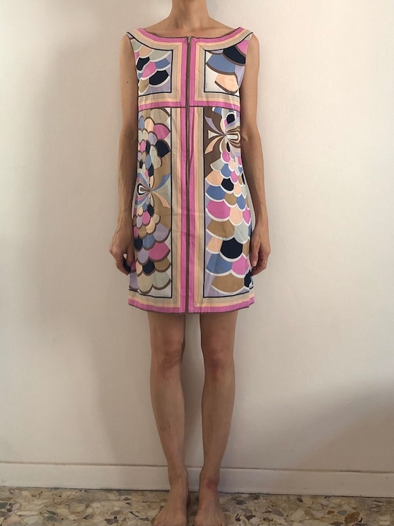 60s Emilio Pucci Cotton Psychedelic Shift Dress Pi