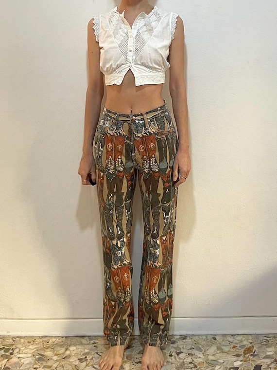 80s Kenzo Jeans Cowboy Boots Boho Hippy Festival Denim Western Cowgirl Straight Leg Jean