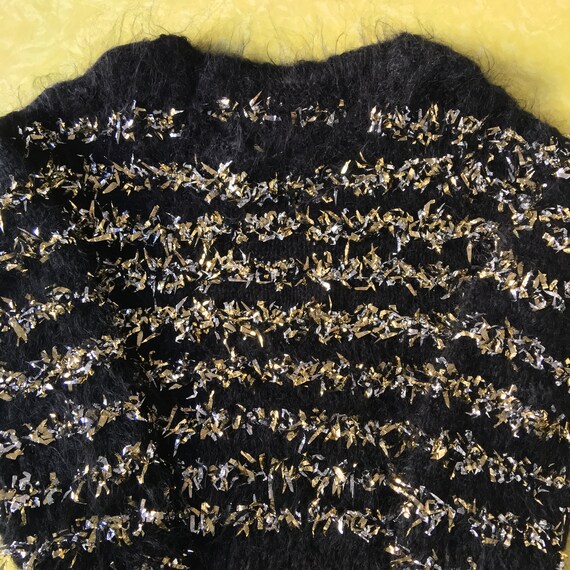 90s Hand Knit Gold Silver Foil Black Chunky Cropp… - image 6