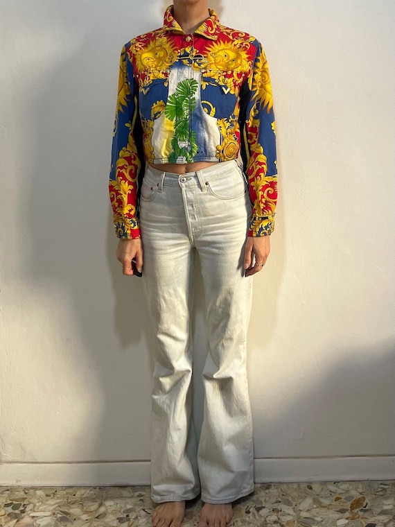 90s Gianni Versace Sun King Baroque Cropped Super Model Jeans