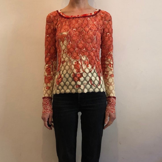 JEAN PAUL GAULTIER ドット柄メッシュトップス レッド Jean Paul Gaultier 1995 Cyber Dot mesh top long sleeve | eBay