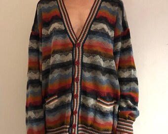 Vintage 80s Missoni Sport Cardigan: Rainbow Zig Zag Cotton Knit - Etsy