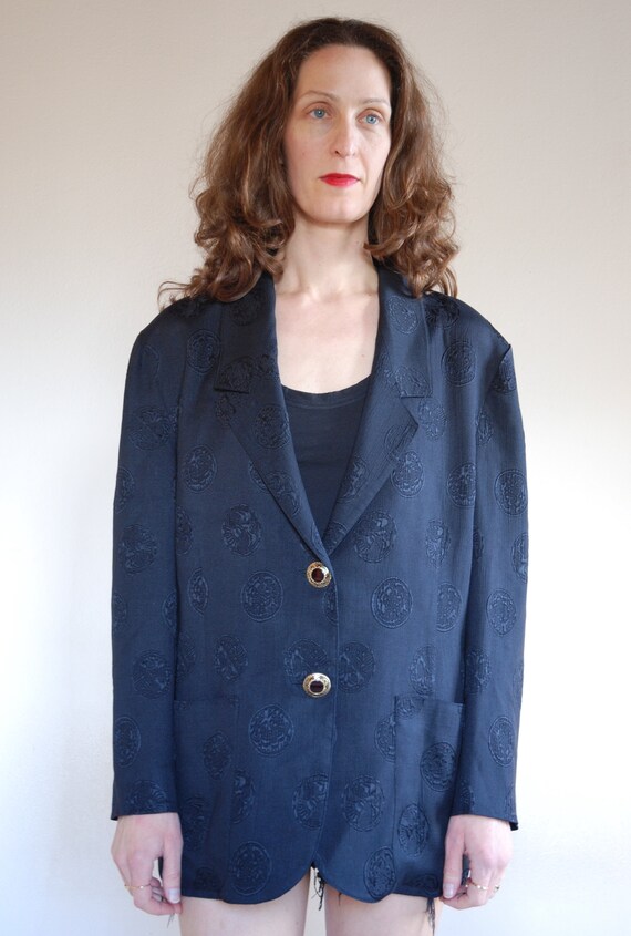 80's Jacquard silk black Asian oversize chic blaze