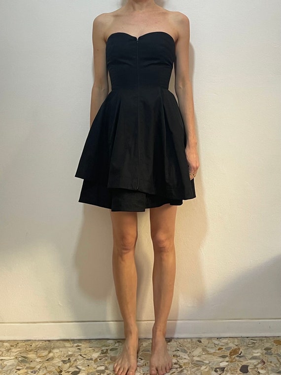 Claude Montana, 90s Claude Montana Strapless Minimalist Structured Cotton Twill Avant Garde Dress