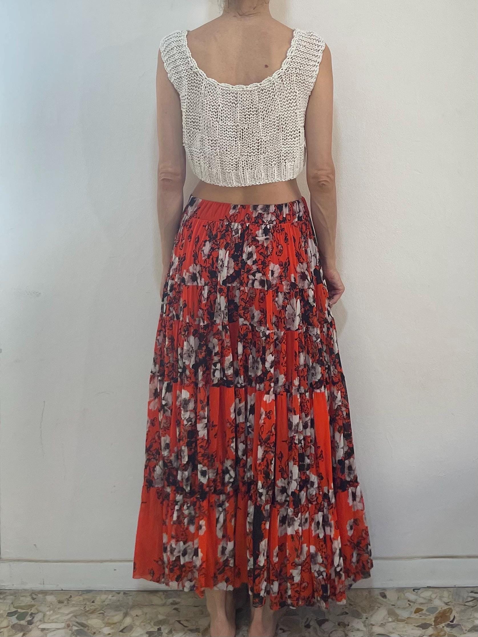 90s Jean Paul Gaultier Floral Mesh Ruffle Peasant Skirt Multi Tier