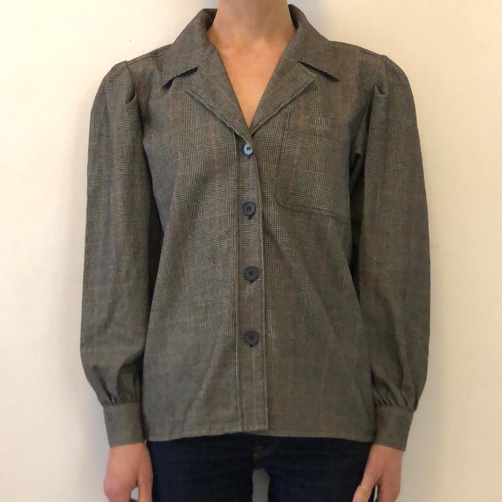 80年代 イヴ・サンローラン 千鳥格子 ツイード ウール シャツ ブレザー