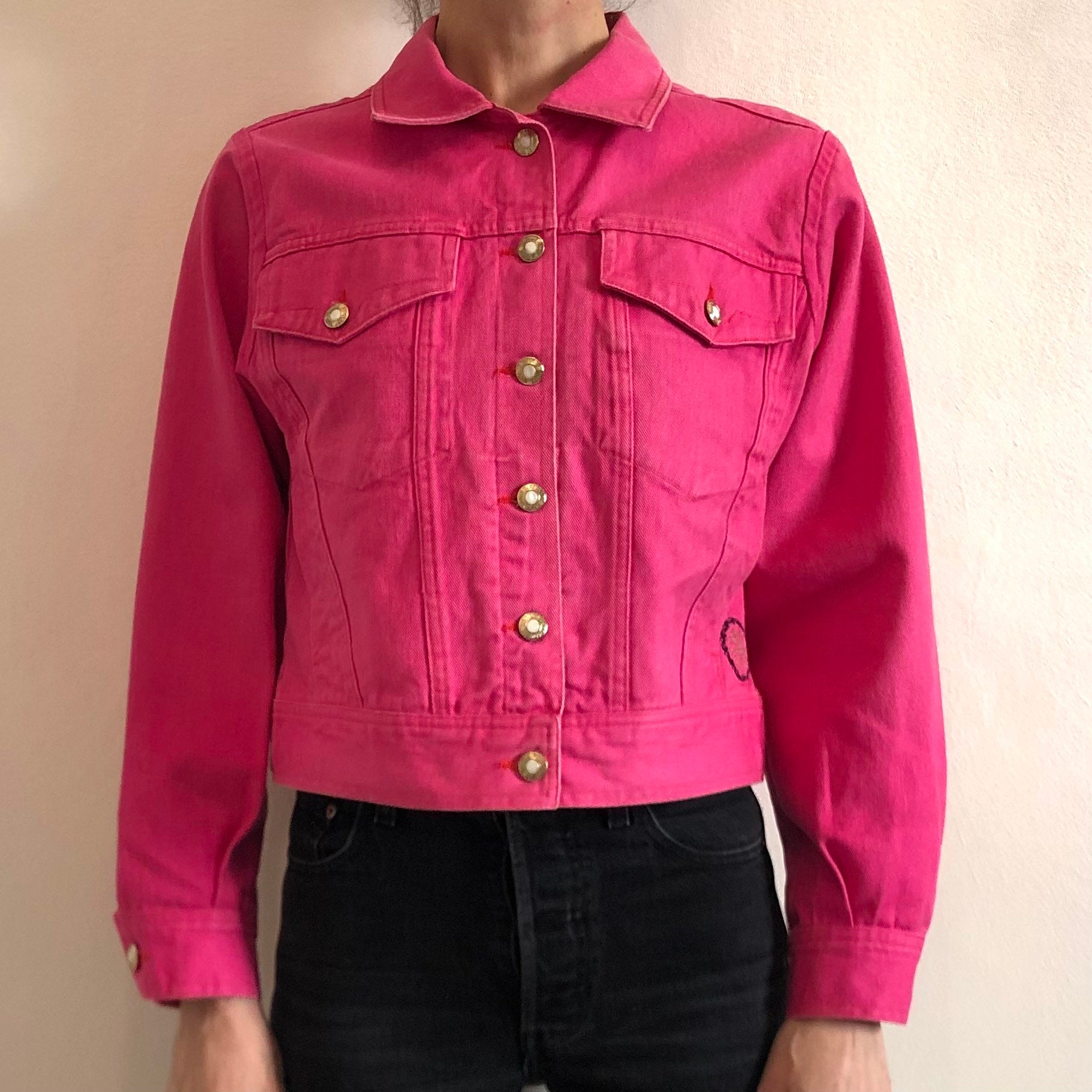 90s Versace Jeans Couture Pink Denim Jeans Jacket With Gold - Etsy