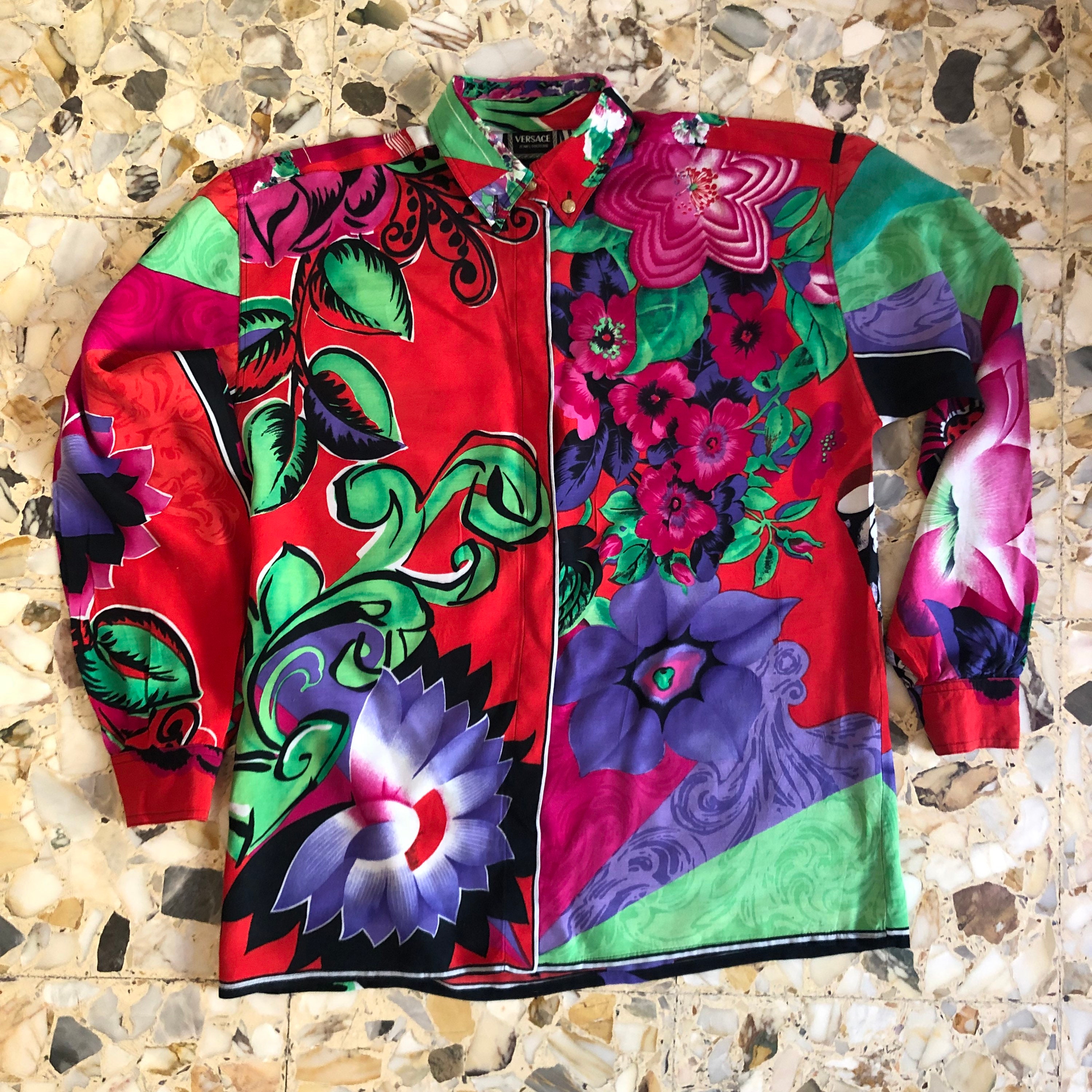 90s Versace Jeans Couture Unisex Wild Multi Color Oversize Shirt 