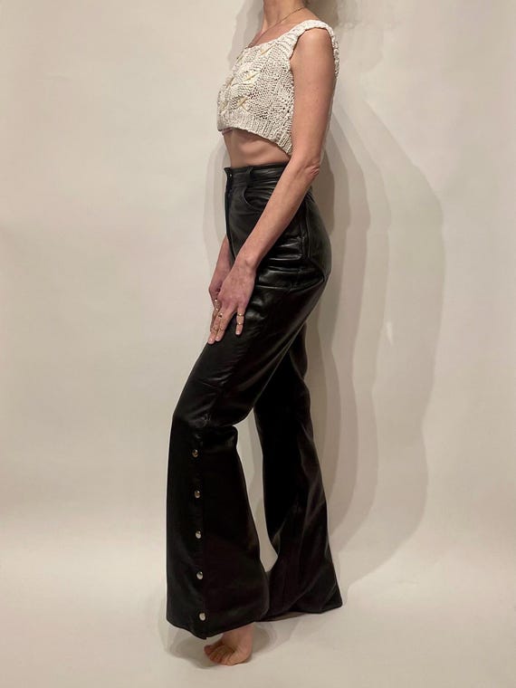 90s Claude Montana Black Leather Boot Cut High Waisted Leather Pants Biker Jeans