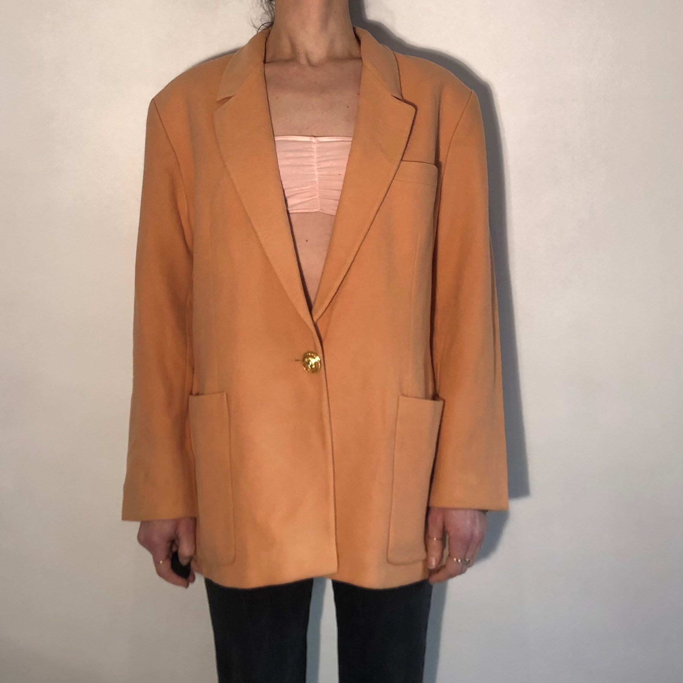 90s Versace Jeans Couture Pink Salmon Wool Power Jacket With Maxi