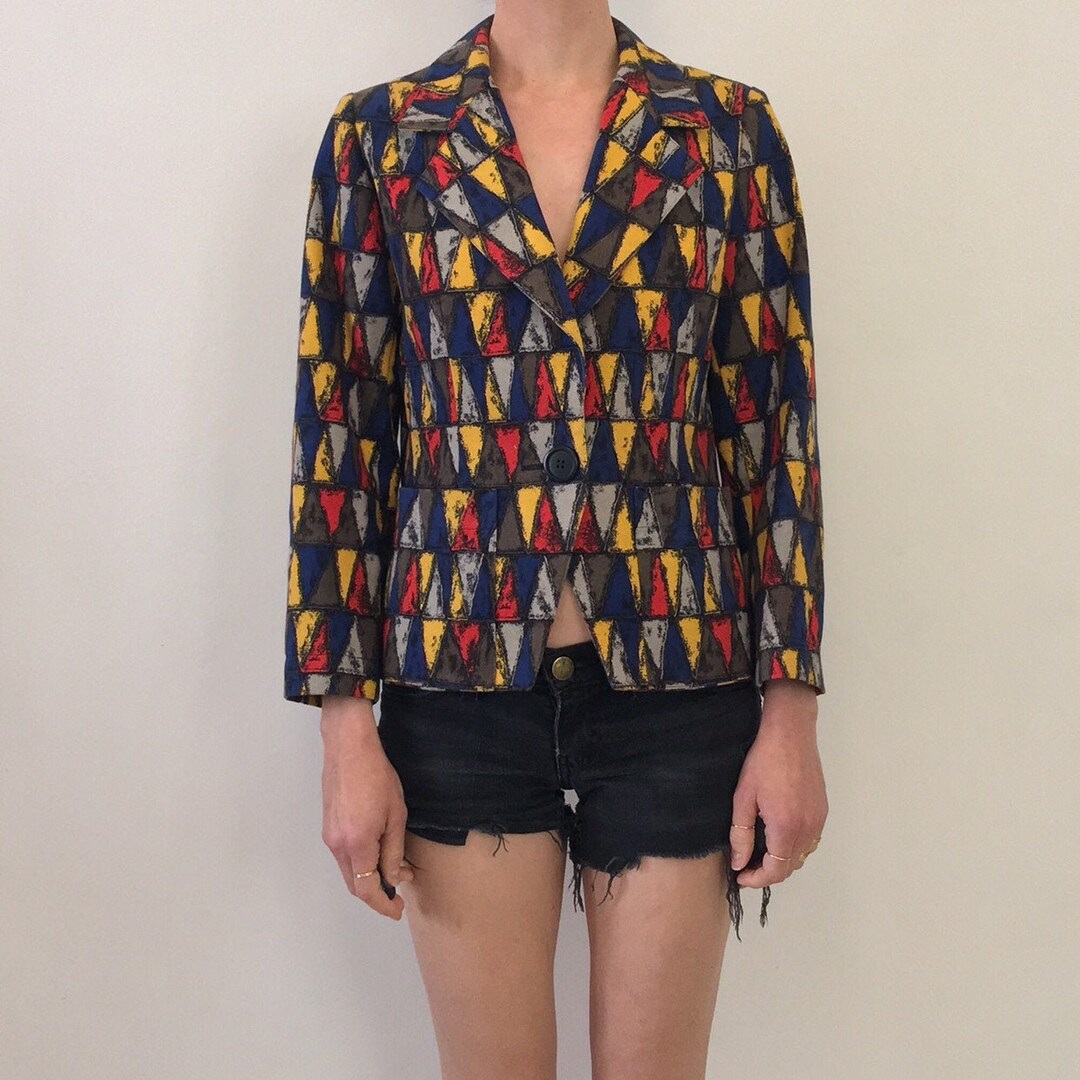 80s Yves Saint Laurent Harlequin Jester One Button Blazer Jacket
