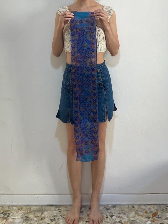 70s Silk Indian Gauze Block Print Boho Hand Paint… - image 2