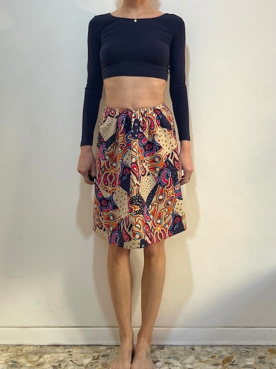 Y2K Miu Miu Wool Peasant Skirt Paisley Patchwork Multi Color Fun 