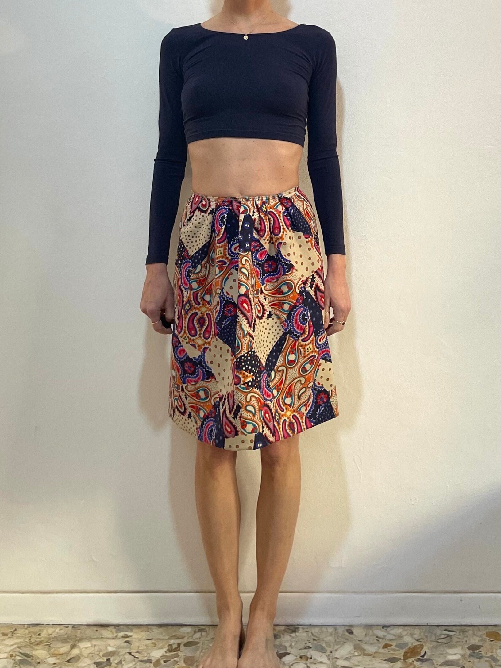Y2K Miu Miu Wool Peasant Skirt Paisley Patchwork Multi Color Fun