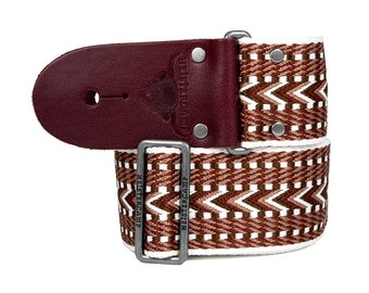 Handmade Webbing Guitar Strap - Allegro 2", made from adjustable, woven polyester with leather ends using our unique strap lock design