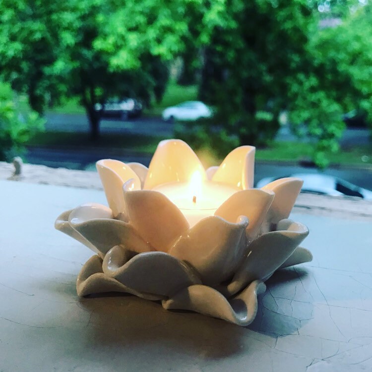 Lotus Flower Candle Holder Creamy White Gift Idea Unique Etsy