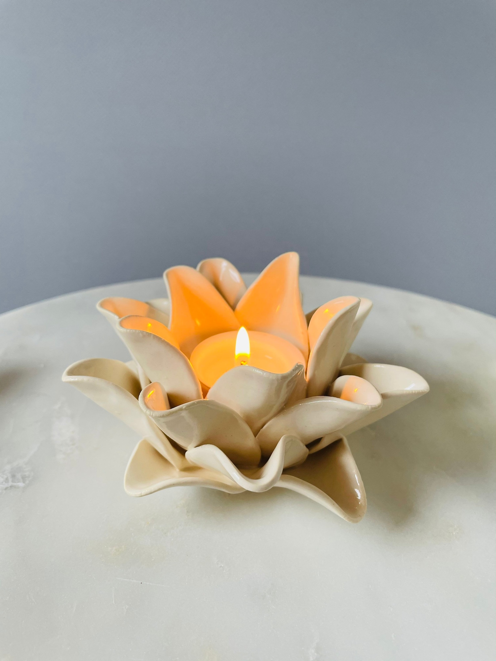 Lotus Flower Candle Holder Creamy White Gift Idea Unique Etsy