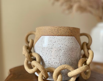 s t r e n g t h  |  ceramic vessel with chain | Southwestern Speckled Ceramic, peaceful pottery for your home sanctuary