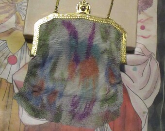 Fab HUMMINGBIRD Mint in Box Deco Dresden Mesh Purse ~SCENIC 1920s Vintage Whiting & Davis Flapper Bag w/ Gold Lining ~Great Gatsby Handbag!