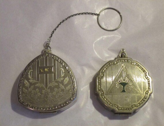 Fab DECO Vintage Enamel & Chrome COMPACT Lot ~2 fo