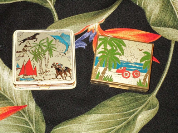 Fantastic FLORIDA Figural Vintage Compact Set~SCEN