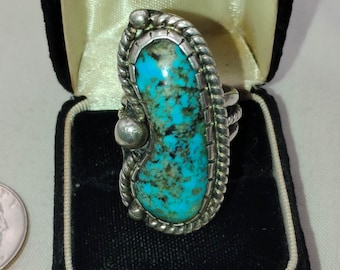 Big Big!! Vintage Native American Jewelry Navajo Royston Turquoise Sterling Silver Ring Old Big Big!! Vintage Native American Jewelry Navajo Royston Turquoise Sterling Silver Ring Old