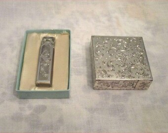 ITALIAN 800 SILVER Vintage Vanity & Perfume in Box ~1920s-40s Italy Compact w/ Lipstick + Crystal Scent Bottle in Sterling Case ~Super Shape