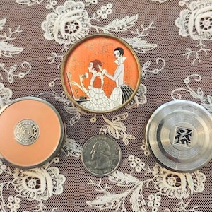 Rare DECO Richard HUDNUT Vintage Vanity Lot ~Figural Flapper Powder Box, Mint GEMEY Tin & Chrome Compact Rouge Case ~1920s Cosmetic Make-Up