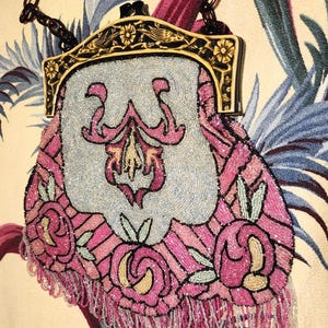 Rare Deco BIRDS Celluloid Frame Beaded Purse ~1920s Flapper Carved BAKELITE Top Vintage Bag ~Big Antique Art Nouveau Handbag ~Fab Fringe!