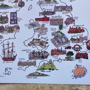Literaire kaart van het VK en Ierland print: vier kleuropties