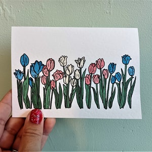 Transgender trots vlag tulpen illustratiekaart - A6-wenskaart met envelop