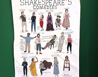 Shakespeare's comedies tea towel