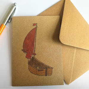 Carte A6 pour voilier/ dériveur en bois - carte brune avec enveloppe